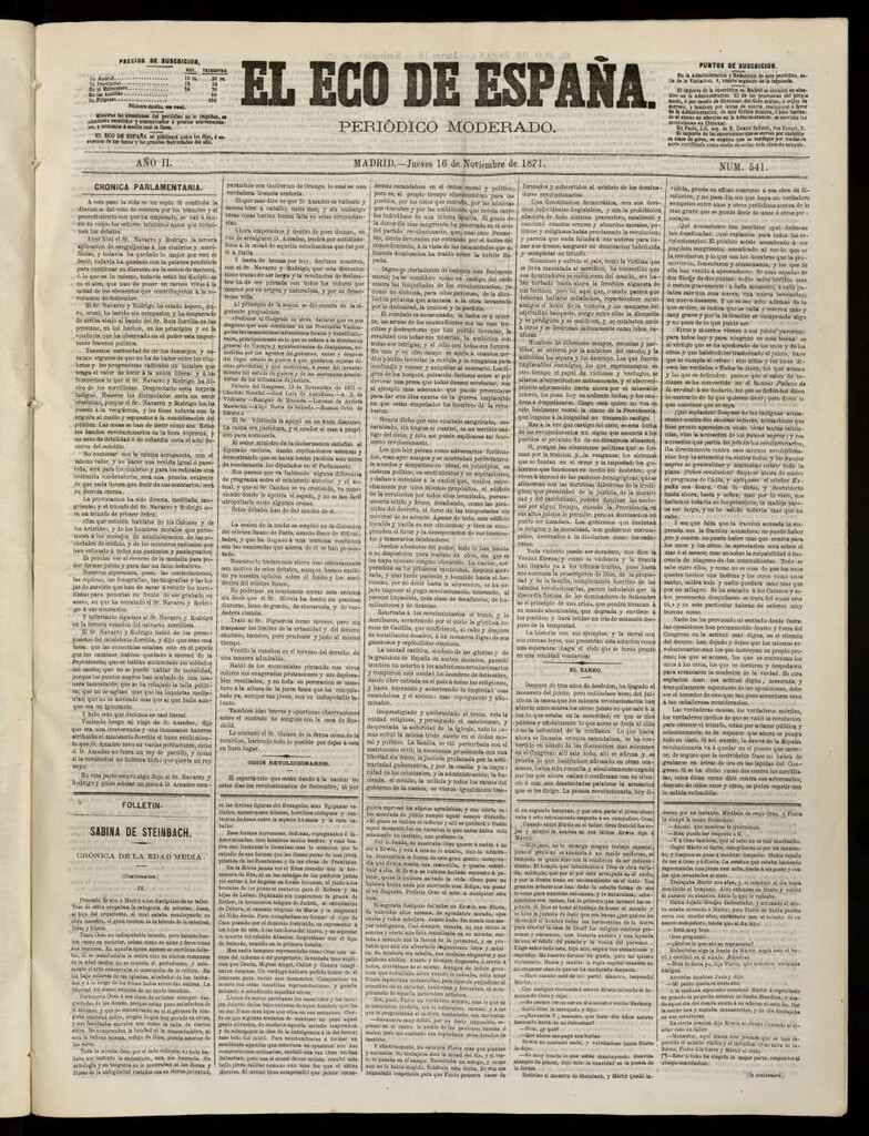 Miniatura de El Eco de España del 16 de noviembre de 1871