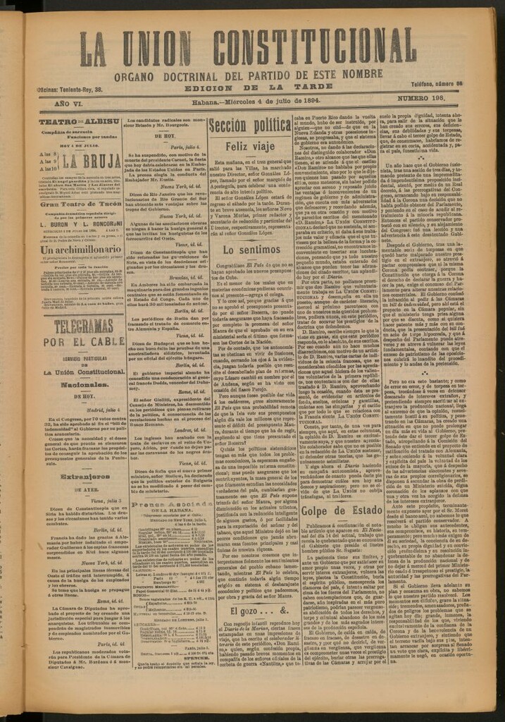 Miniatura de La Unión Constitucional: Órgano oficial del partido de este nombre del 4 de julio de 1894