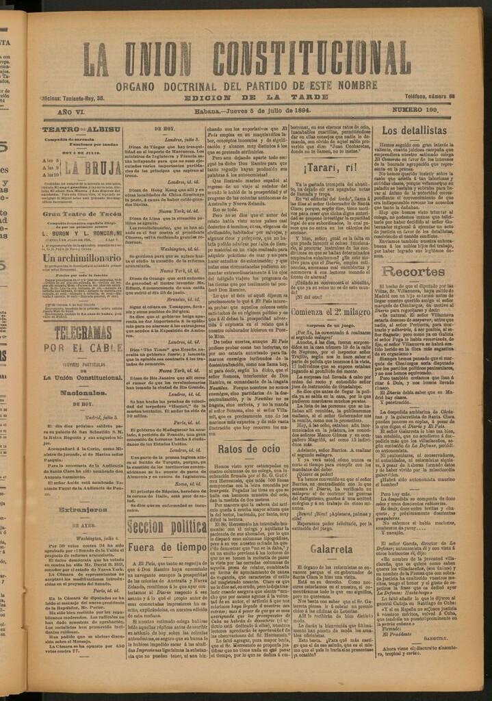 Miniatura de La Unión Constitucional: Órgano oficial del partido de este nombre del 5 de julio de 1894