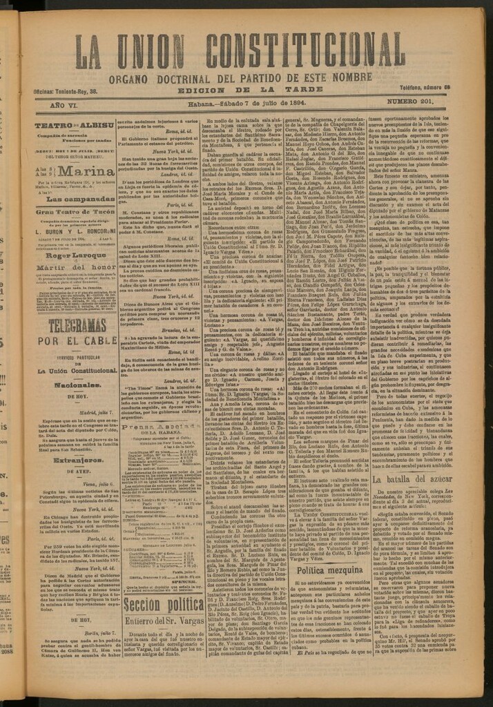 Miniatura de La Unión Constitucional: Órgano oficial del partido de este nombre del 7 de julio de 1894