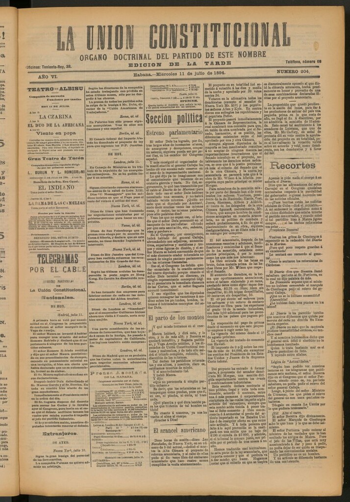 Miniatura de La Unión Constitucional: Órgano oficial del partido de este nombre del 11 de julio de 1894