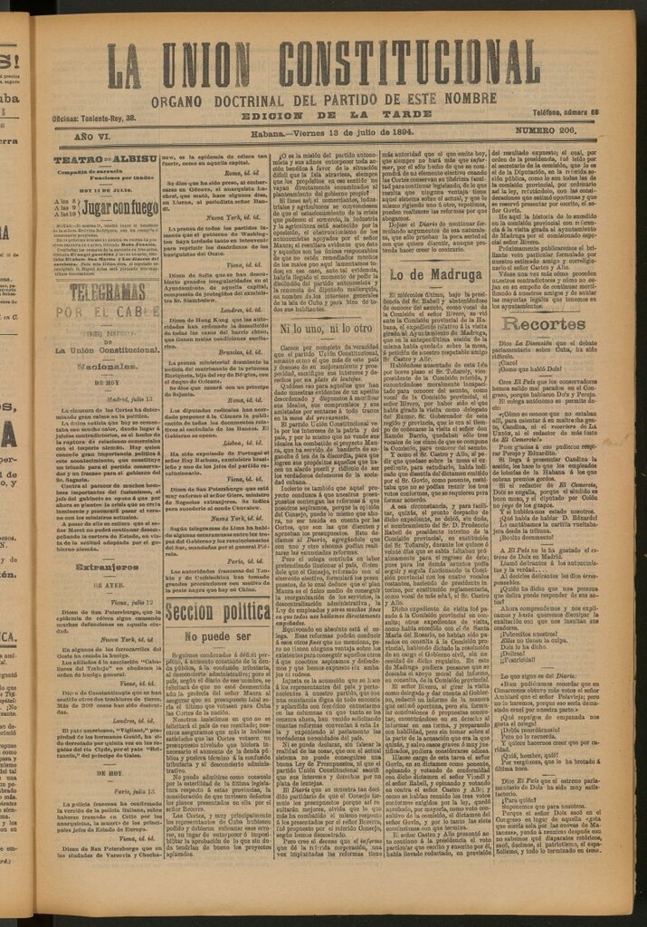 Miniatura de La Unión Constitucional: Órgano oficial del partido de este nombre del 13 de julio de 1894