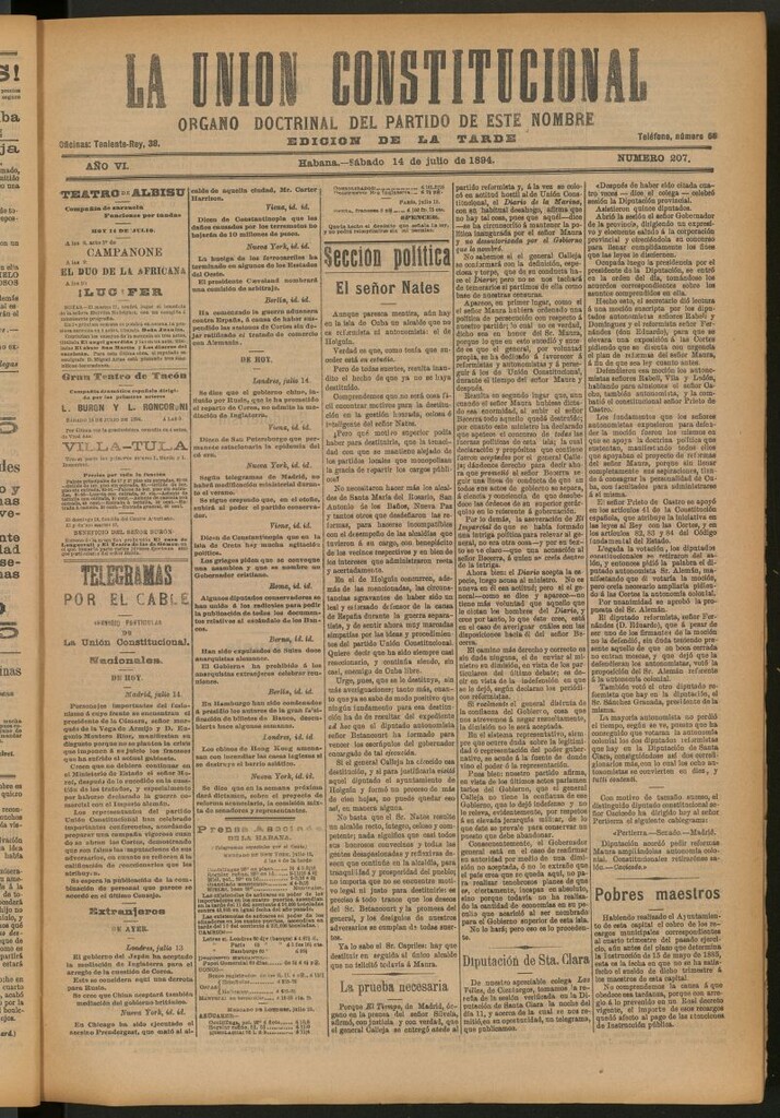 Miniatura de La Unión Constitucional: Órgano oficial del partido de este nombre del 14 de julio de 1894