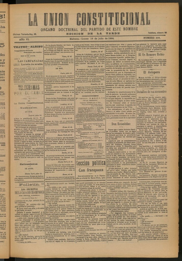 Miniatura de La Unión Constitucional: Órgano oficial del partido de este nombre del 16 de julio de 1894