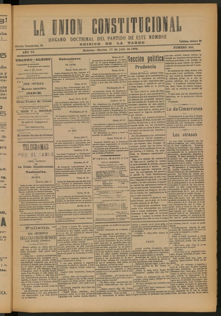 Miniatura de La Unión Constitucional: Órgano oficial del partido de este nombre del 17 de julio de 1894