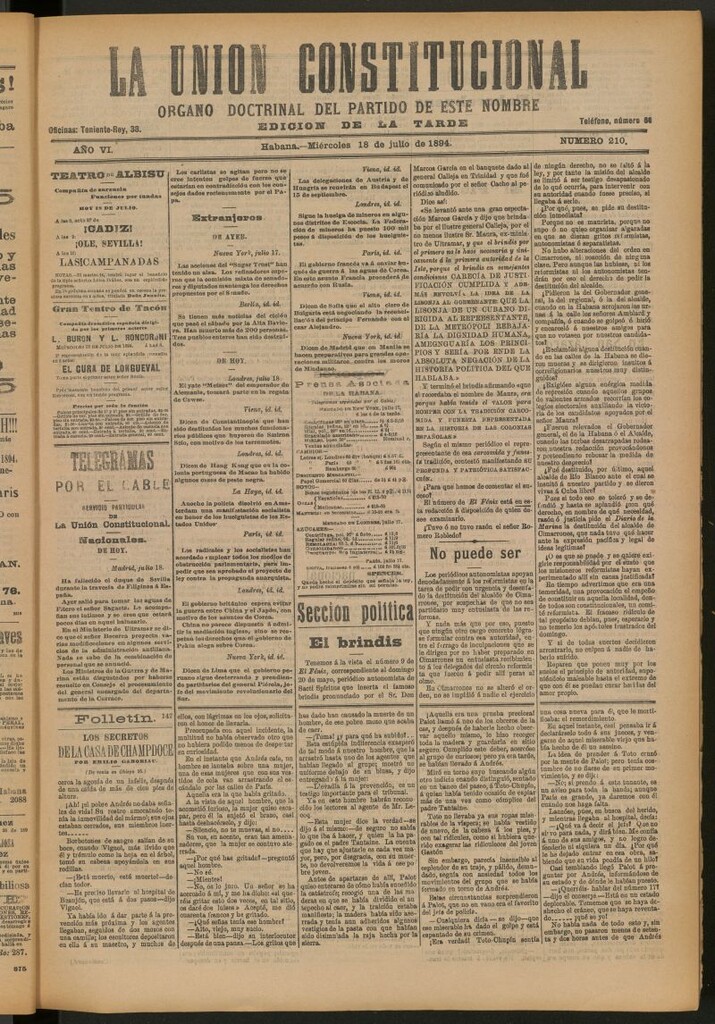 Miniatura de La Unión Constitucional: Órgano oficial del partido de este nombre del 18 de julio de 1894