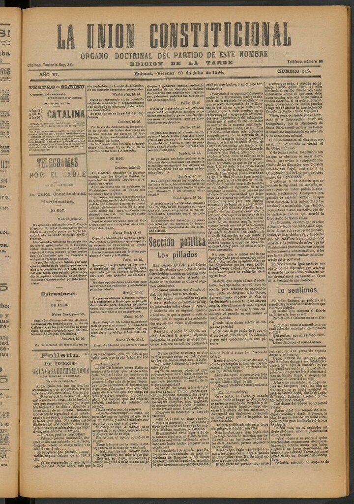 Miniatura de La Unión Constitucional: Órgano oficial del partido de este nombre del 20 de julio de 1894