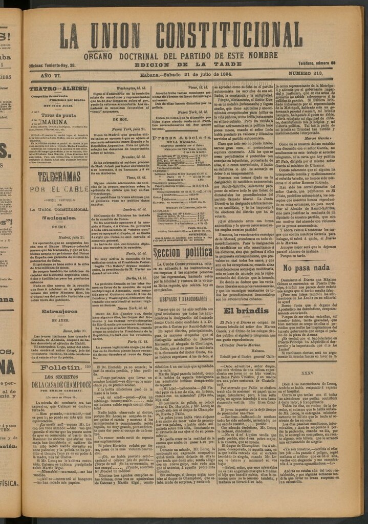 Miniatura de La Unión Constitucional: Órgano oficial del partido de este nombre del 21 de julio de 1894