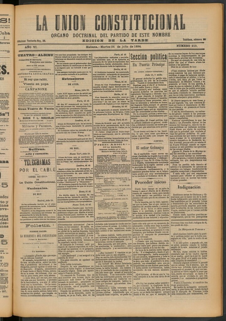 Miniatura de La Unión Constitucional: Órgano oficial del partido de este nombre del 24 de julio de 1894