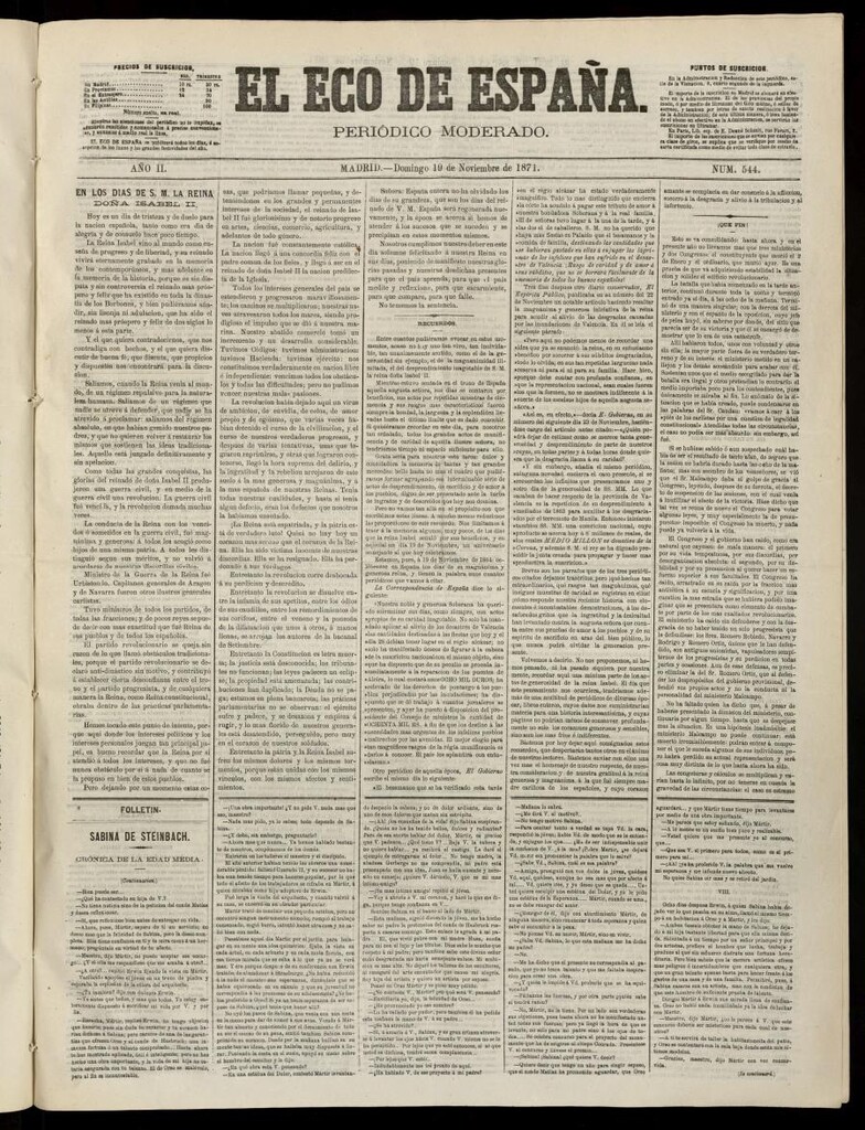 Miniatura de El Eco de España del 19 de noviembre de 1871