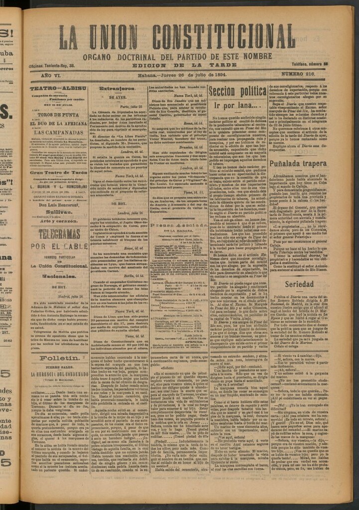 Miniatura de La Unión Constitucional: Órgano oficial del partido de este nombre del 26 de julio de 1894