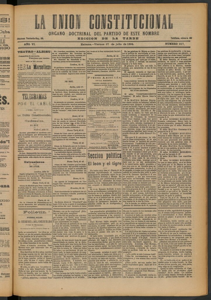 Miniatura de La Unión Constitucional: Órgano oficial del partido de este nombre del 27 de julio de 1894