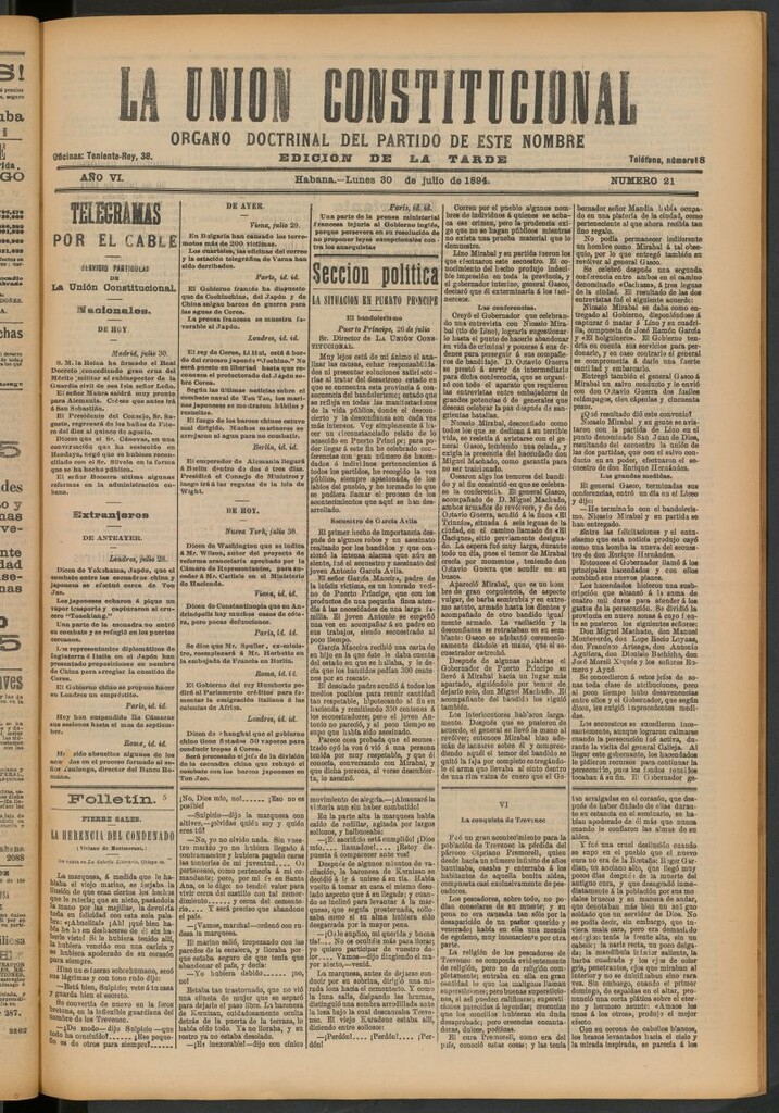 Miniatura de La Unión Constitucional: Órgano oficial del partido de este nombre del 30 de julio de 1894