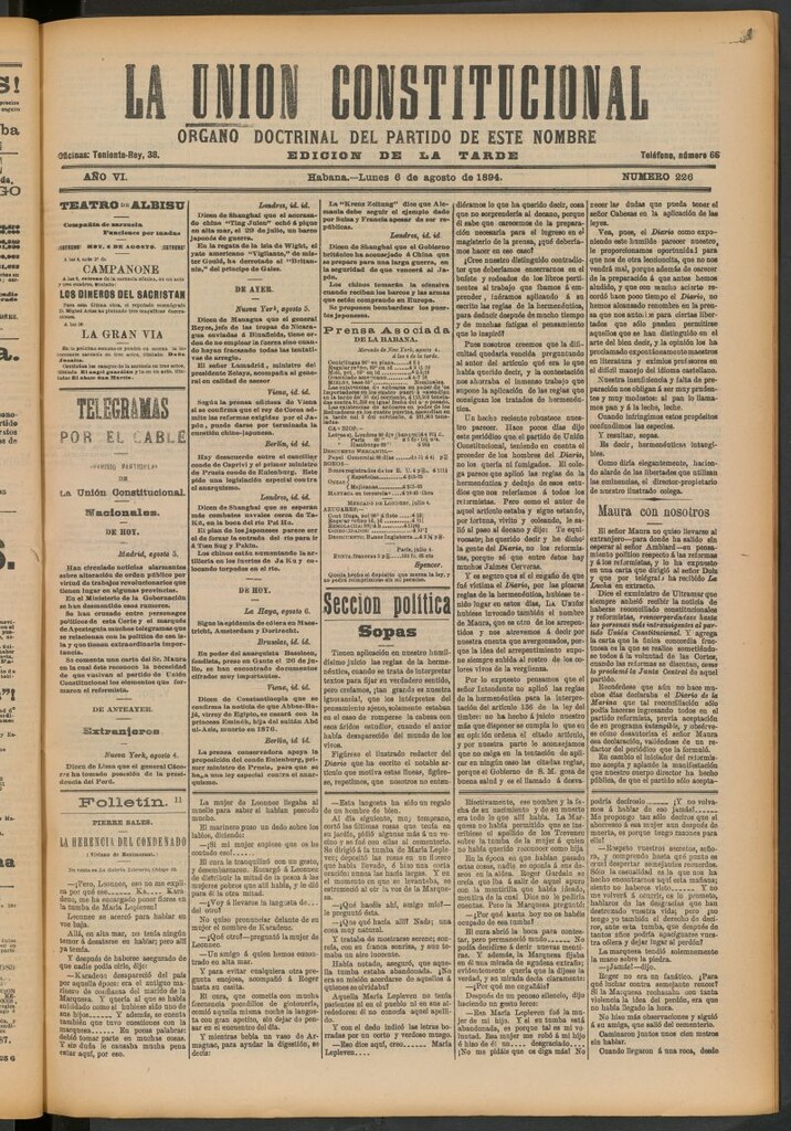 Miniatura de La Unión Constitucional: Órgano oficial del partido de este nombre del 6 de agosto de 1894