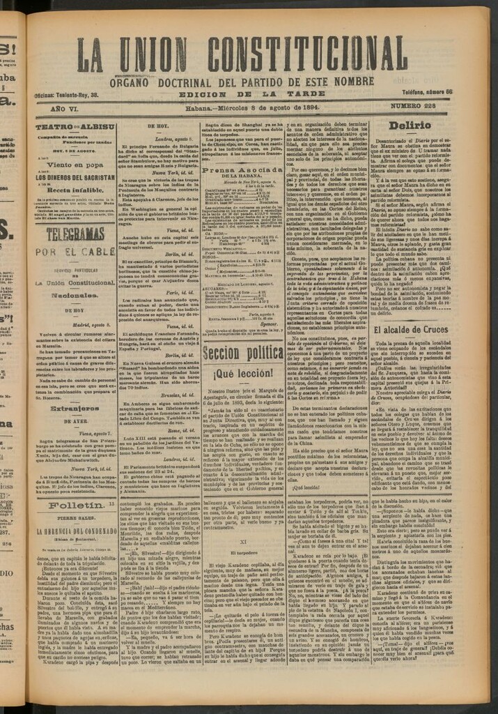 Miniatura de La Unión Constitucional: Órgano oficial del partido de este nombre del 8 de agosto de 1894