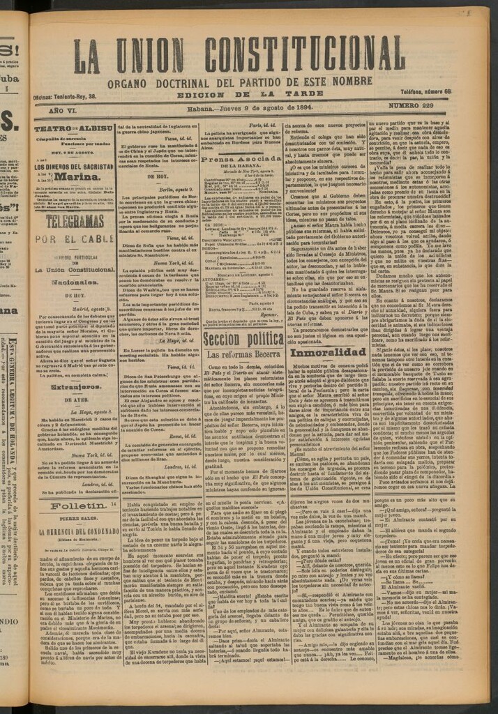 Miniatura de La Unión Constitucional: Órgano oficial del partido de este nombre del 9 de agosto de 1894