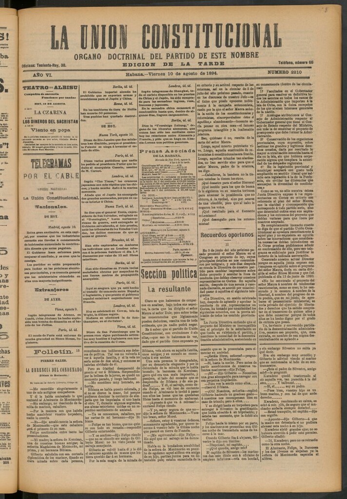Miniatura de La Unión Constitucional: Órgano oficial del partido de este nombre del 10 de agosto de 1894