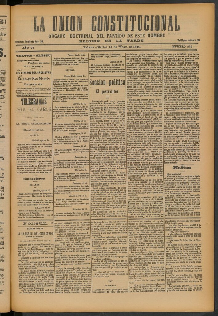 Miniatura de La Unión Constitucional: Órgano oficial del partido de este nombre del 14 de agosto de 1894
