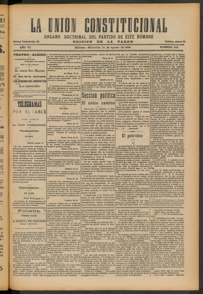 Miniatura de La Unión Constitucional: Órgano oficial del partido de este nombre del 15 de agosto de 1894
