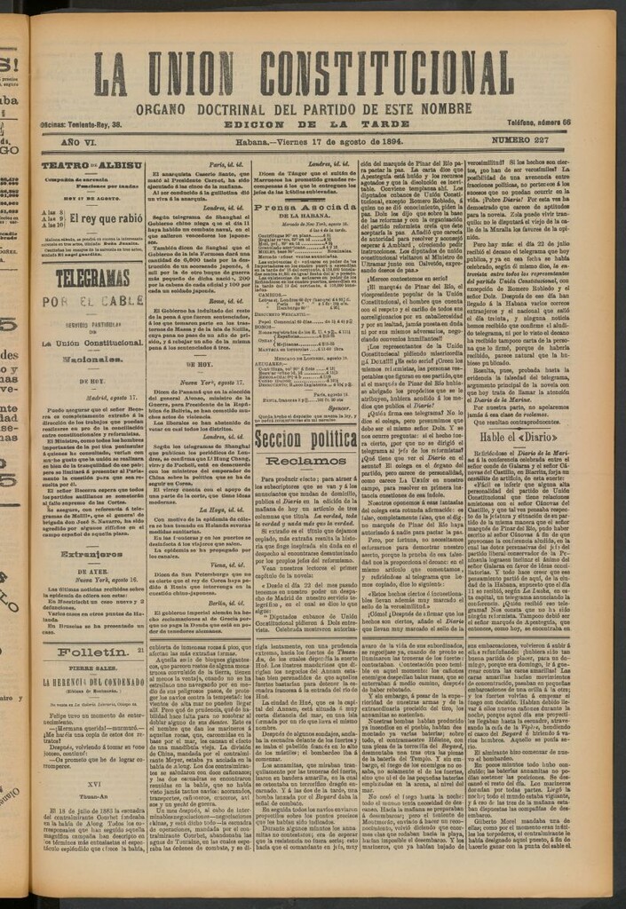 Miniatura de La Unión Constitucional: Órgano oficial del partido de este nombre del 17 de agosto de 1894