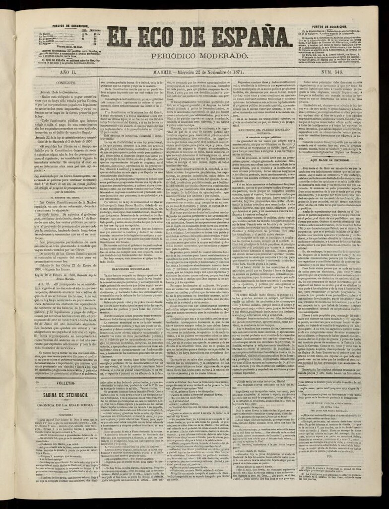 Miniatura de El Eco de España del 22 de noviembre de 1871