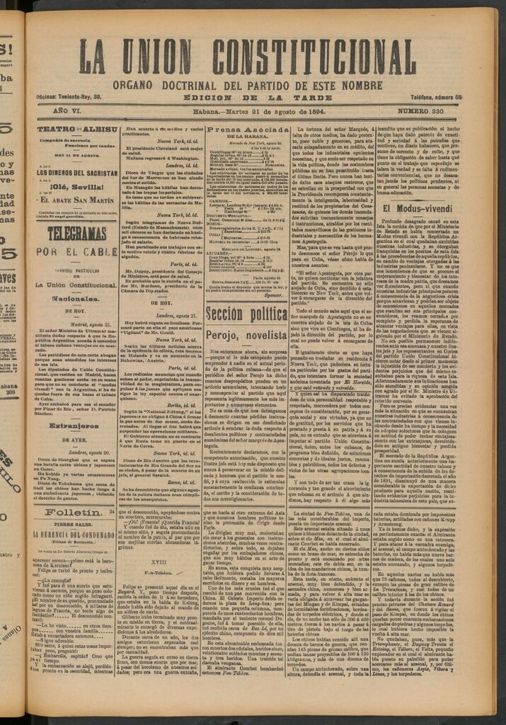 Miniatura de La Unión Constitucional: Órgano oficial del partido de este nombre del 21 de agosto de 1894