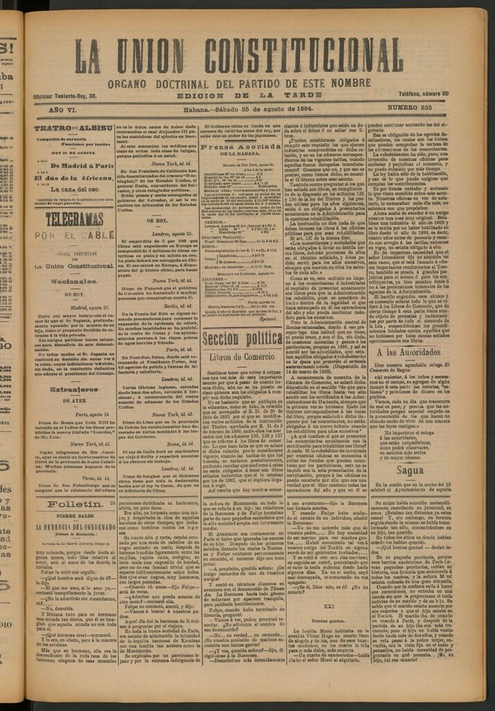 Miniatura de La Unión Constitucional: Órgano oficial del partido de este nombre del 25 de agosto de 1894