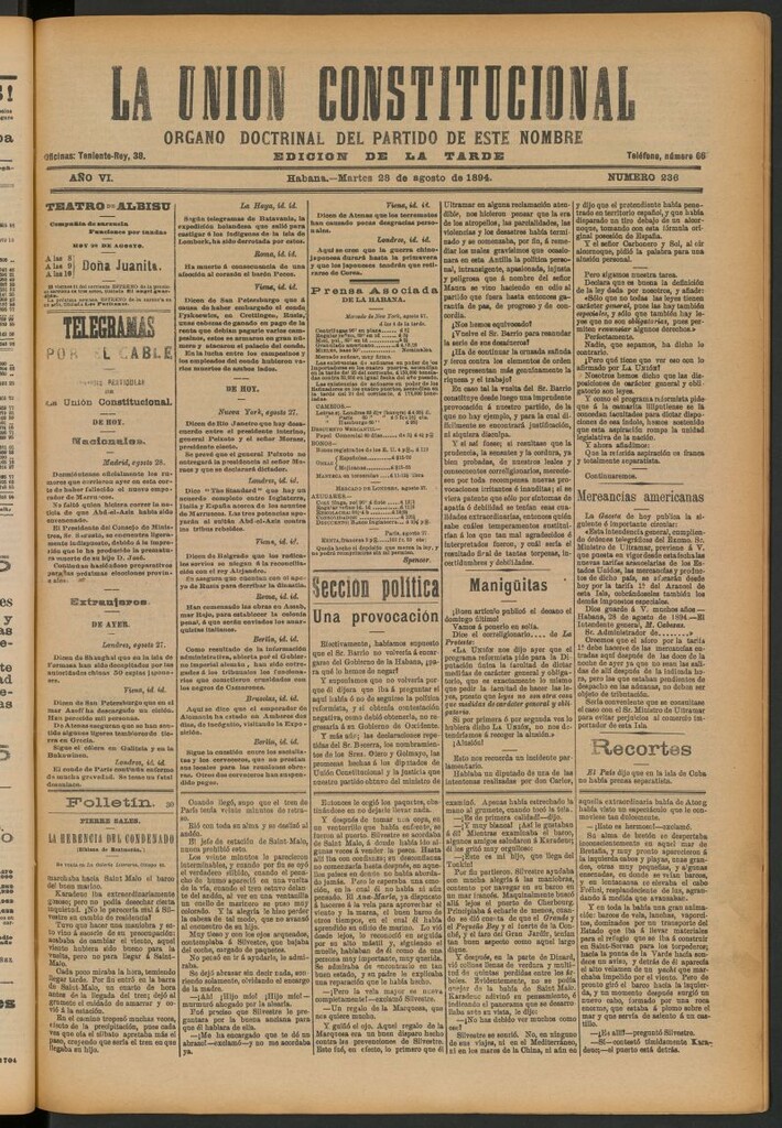 Miniatura de La Unión Constitucional: Órgano oficial del partido de este nombre del 28 de agosto de 1894