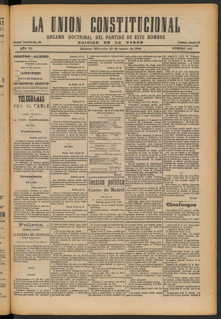 Miniatura de La Unión Constitucional: Órgano oficial del partido de este nombre del 29 de agosto de 1894
