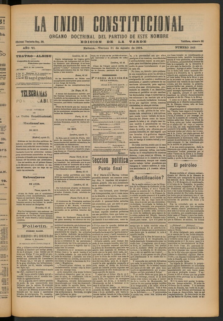Miniatura de La Unión Constitucional: Órgano oficial del partido de este nombre del 31 de agosto de 1894