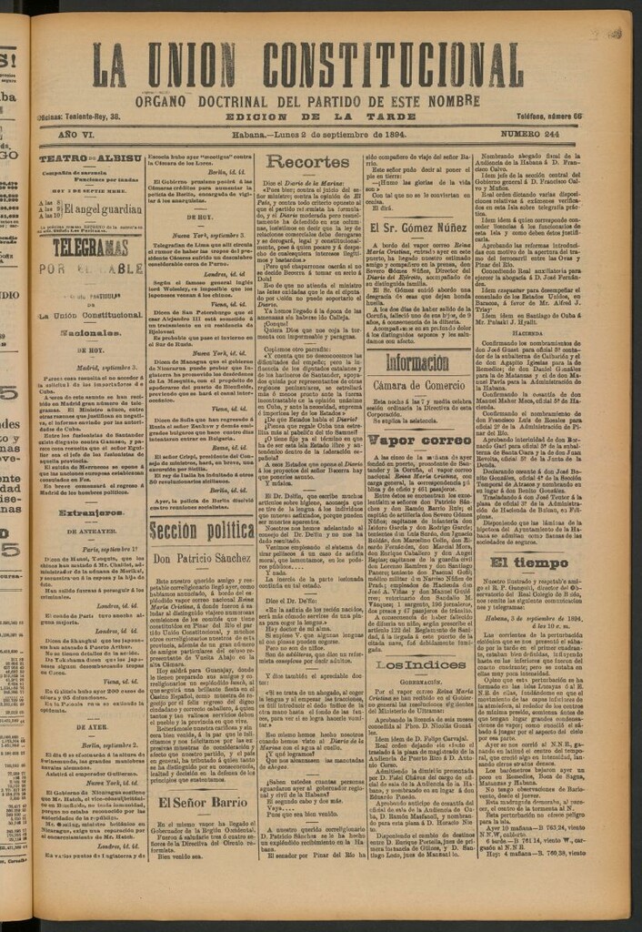 Miniatura de La Unión Constitucional: Órgano oficial del partido de este nombre del 2 de septiembre de 1894