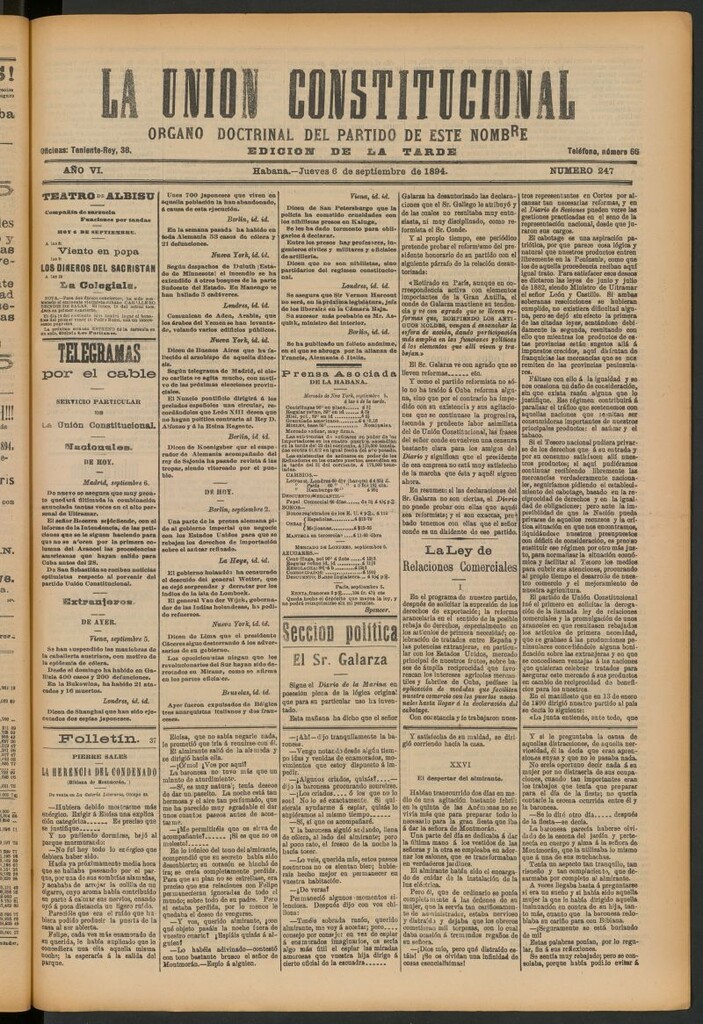 Miniatura de La Unión Constitucional: Órgano oficial del partido de este nombre del 6 de septiembre de 1894