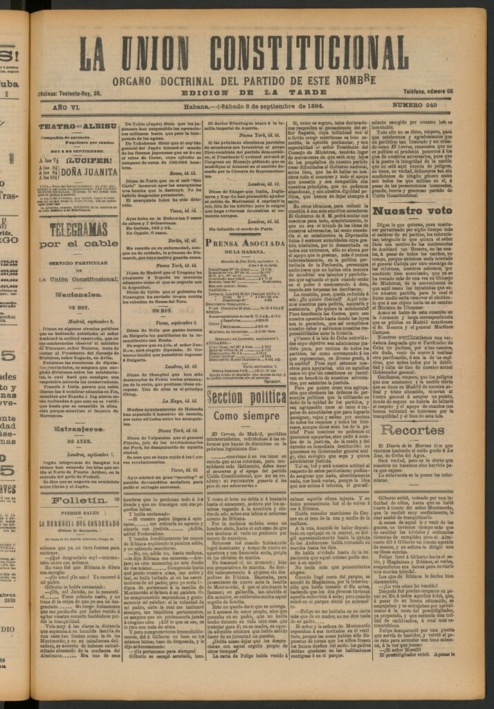 Miniatura de La Unión Constitucional: Órgano oficial del partido de este nombre del 8 de septiembre de 1894