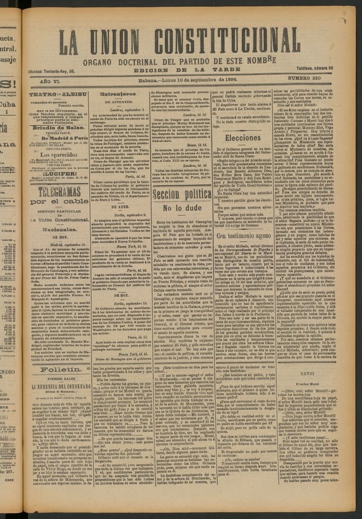 Miniatura de La Unión Constitucional: Órgano oficial del partido de este nombre del 10 de septiembre de 1894