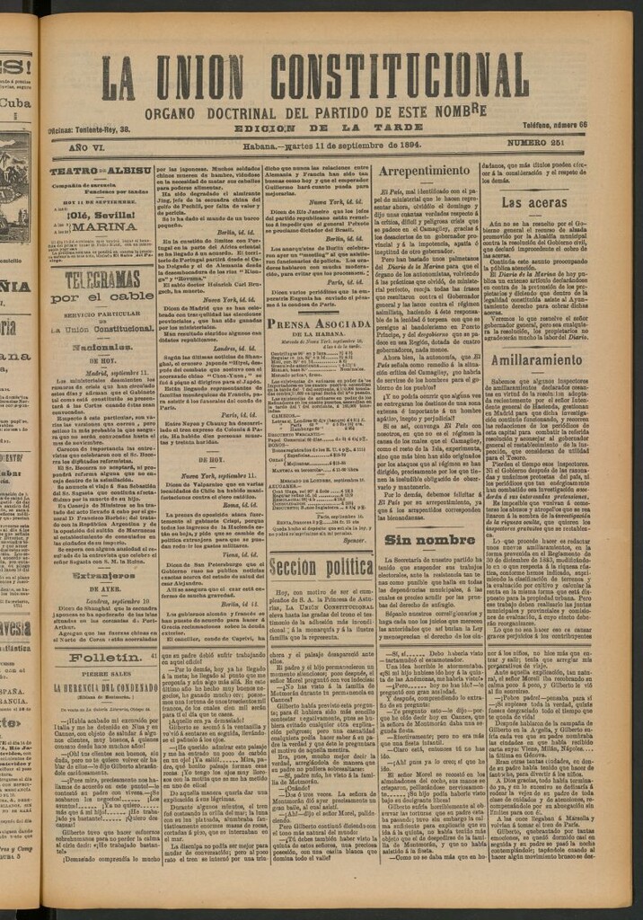 Miniatura de La Unión Constitucional: Órgano oficial del partido de este nombre del 11 de septiembre de 1894