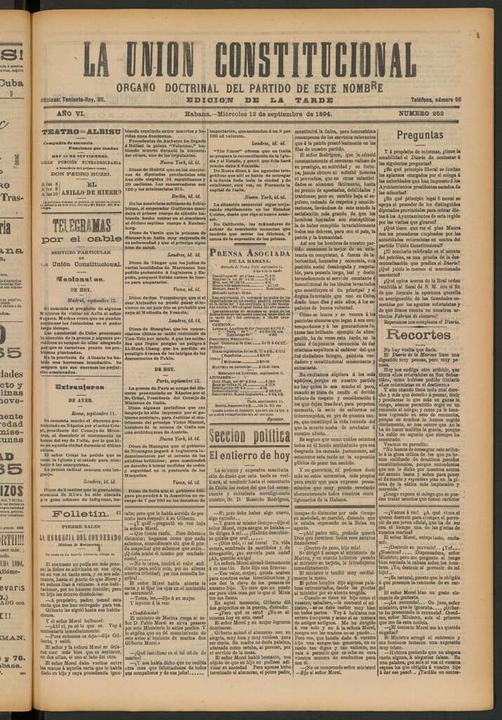 Miniatura de La Unión Constitucional: Órgano oficial del partido de este nombre del 12 de septiembre de 1894
