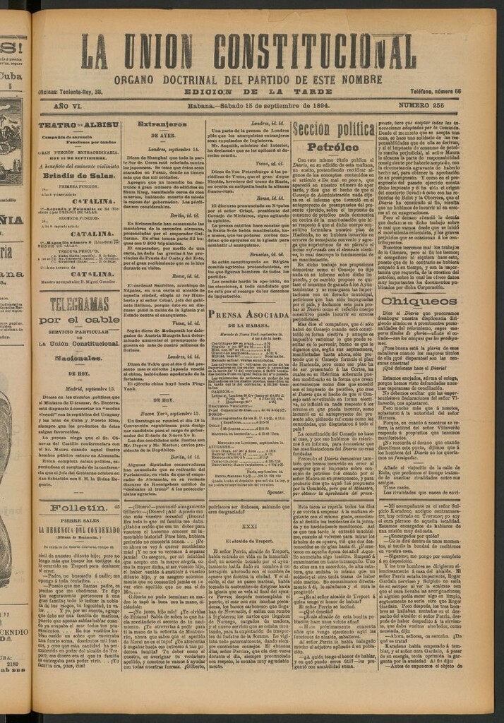 Miniatura de La Unión Constitucional: Órgano oficial del partido de este nombre del 15 de septiembre de 1894
