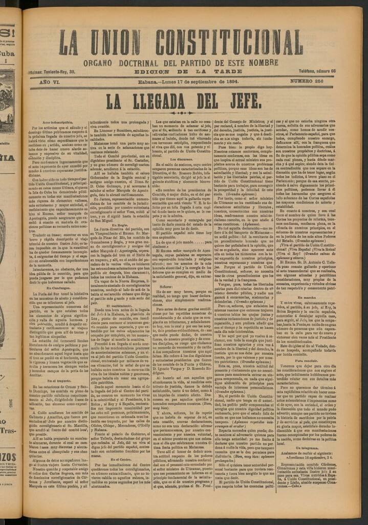 Miniatura de La Unión Constitucional: Órgano oficial del partido de este nombre del 17 de septiembre de 1894