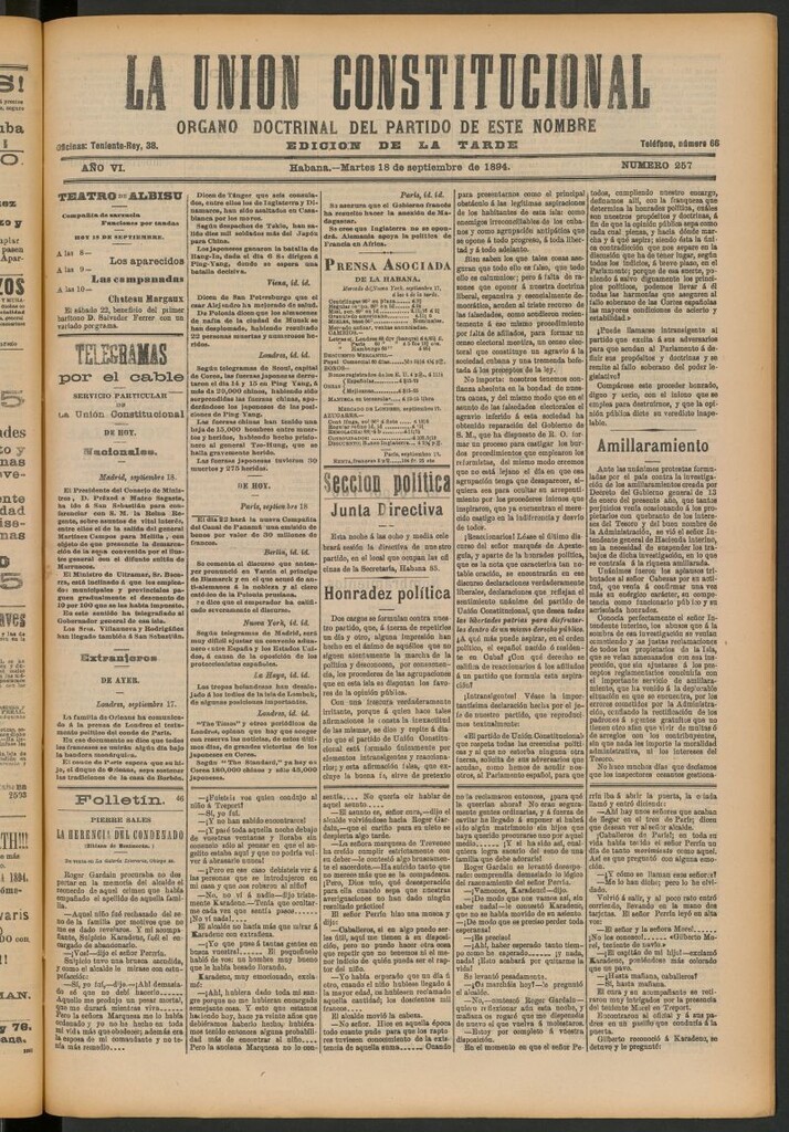 Miniatura de La Unión Constitucional: Órgano oficial del partido de este nombre del 18 de septiembre de 1894
