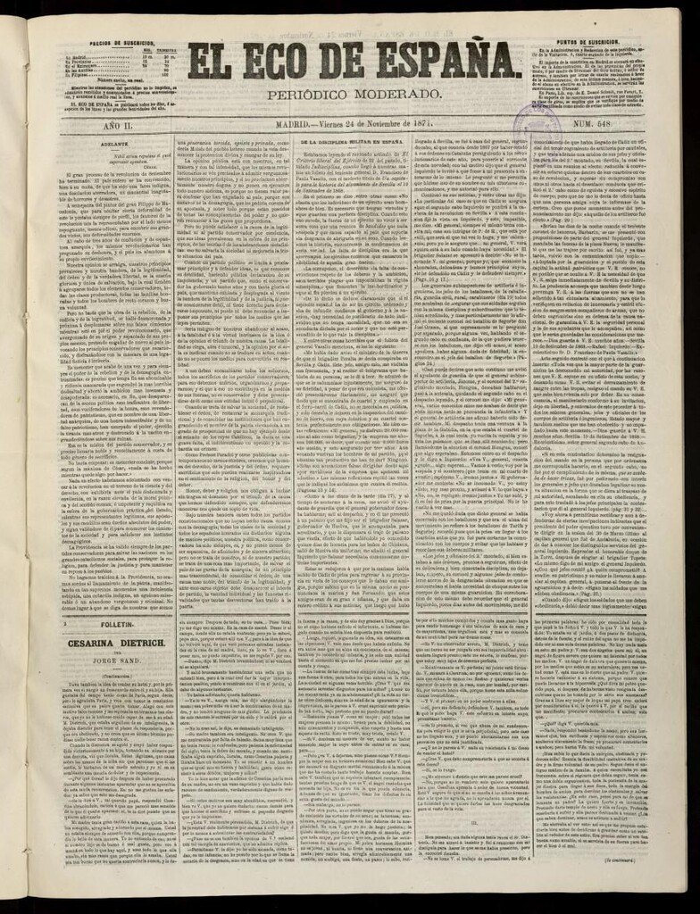 Miniatura de El Eco de España del 24 de noviembre de 1871