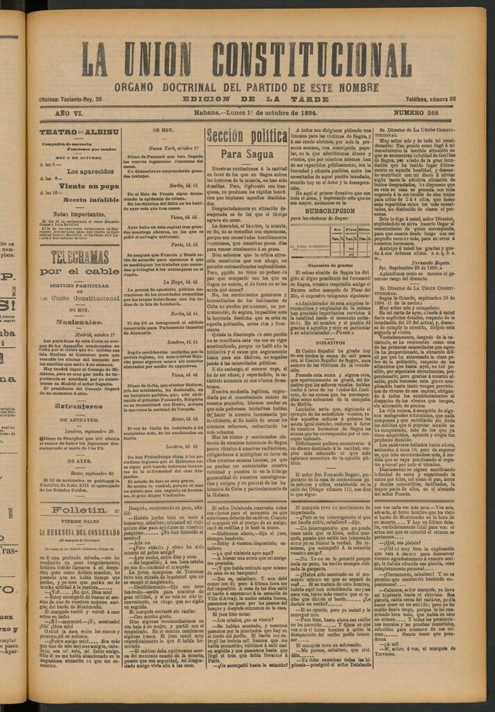 Miniatura de La Unión Constitucional: Órgano oficial del partido de este nombre del 1 de octubre de 1894