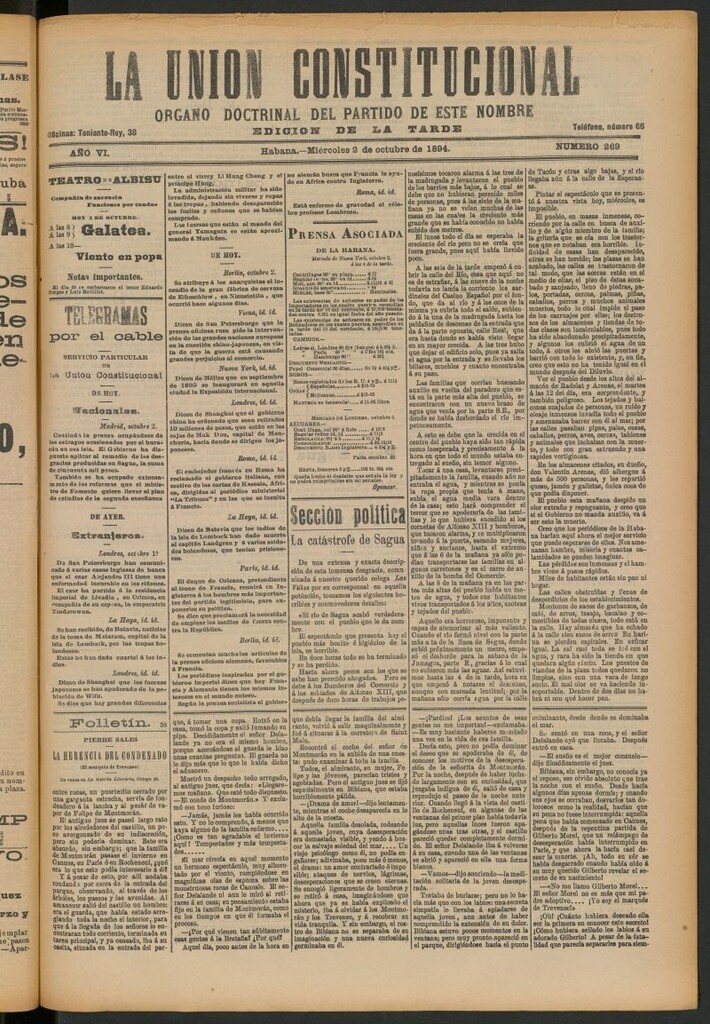 Miniatura de La Unión Constitucional: Órgano oficial del partido de este nombre del 2 de octubre de 1894