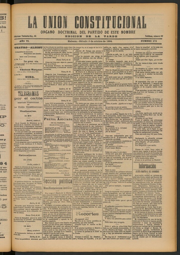 Miniatura de La Unión Constitucional: Órgano oficial del partido de este nombre del 6 de octubre de 1894