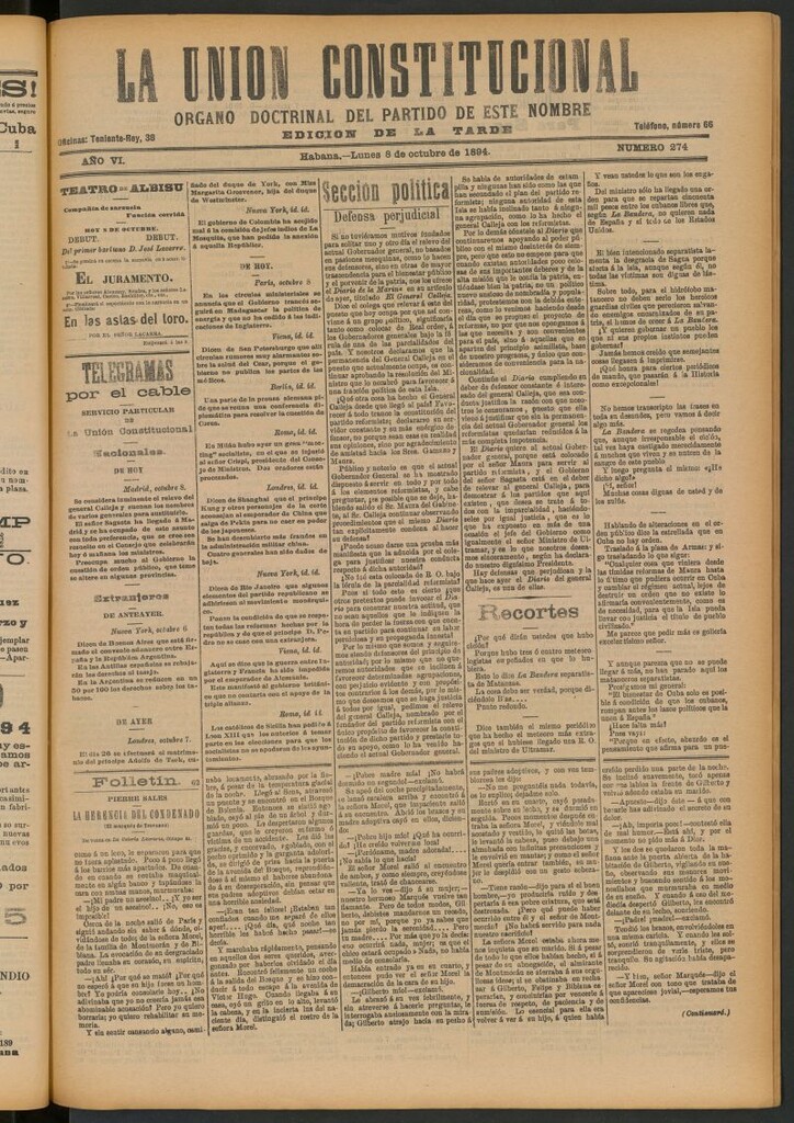 Miniatura de La Unión Constitucional: Órgano oficial del partido de este nombre del 8 de octubre de 1894