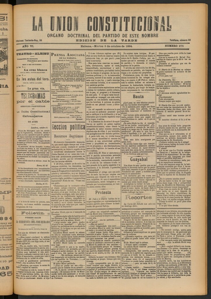 Miniatura de La Unión Constitucional: Órgano oficial del partido de este nombre del 9 de octubre de 1894