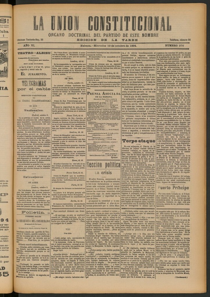 Miniatura de La Unión Constitucional: Órgano oficial del partido de este nombre del 10 de octubre de 1894