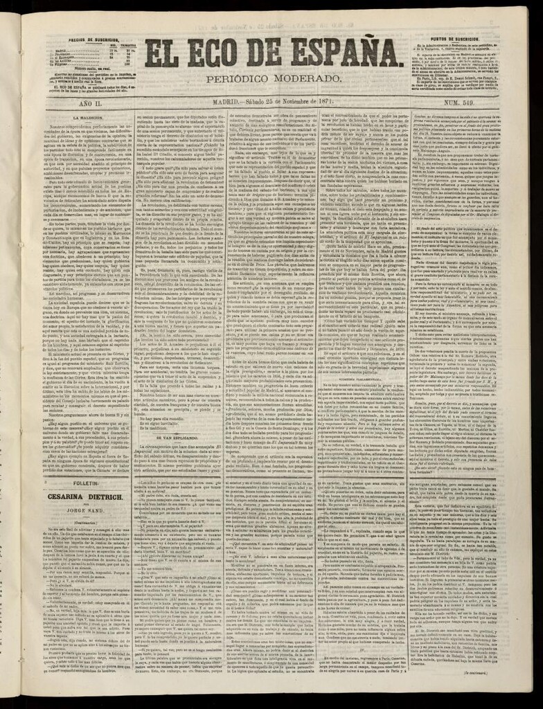 Miniatura de El Eco de España del 25 de noviembre de 1871