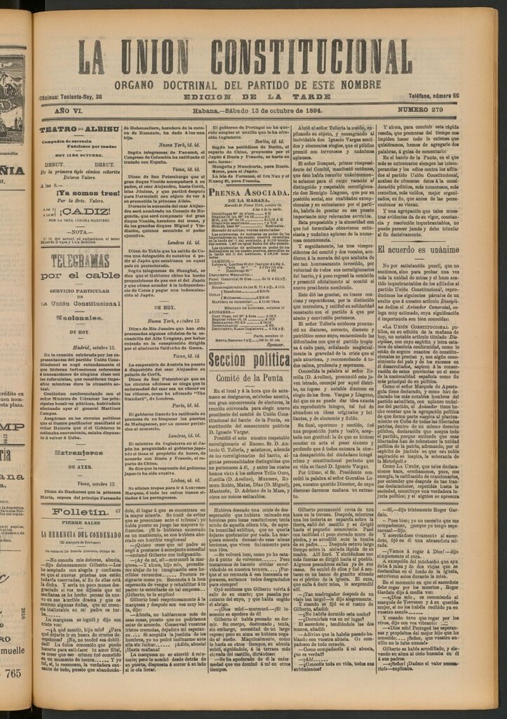 Miniatura de La Unión Constitucional: Órgano oficial del partido de este nombre del 13 de octubre de 1894