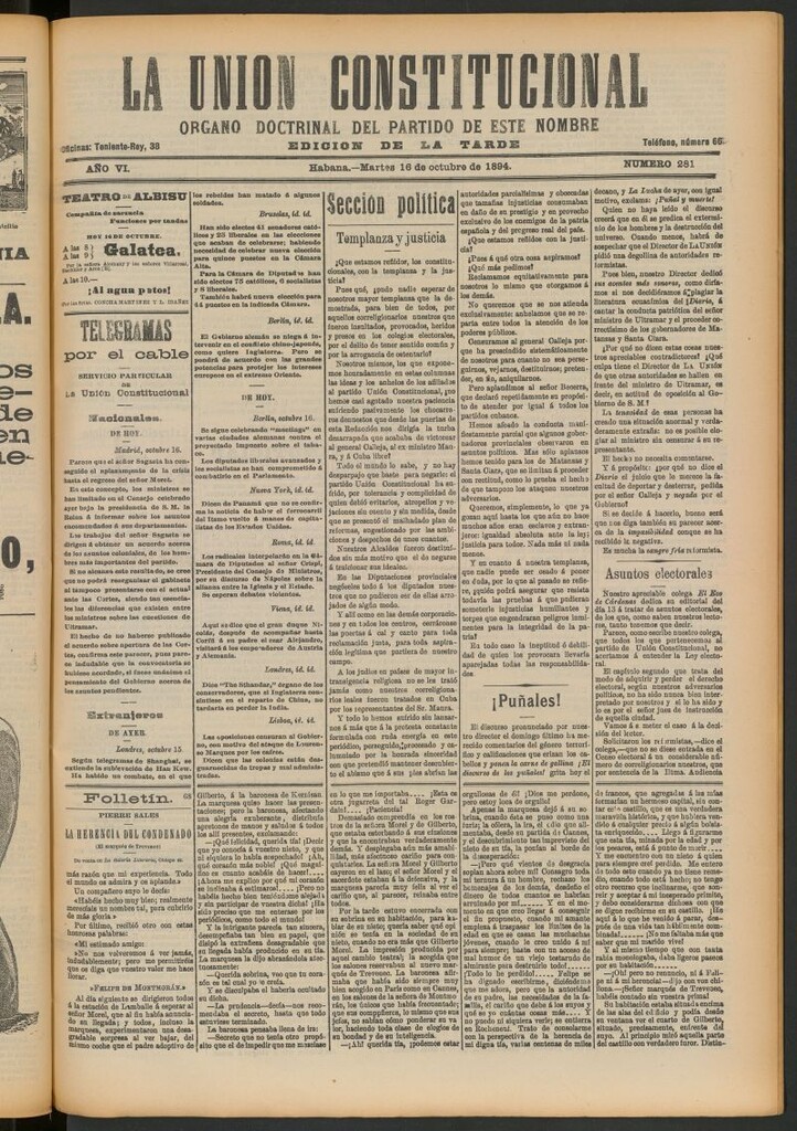 Miniatura de La Unión Constitucional: Órgano oficial del partido de este nombre del 16 de octubre de 1894