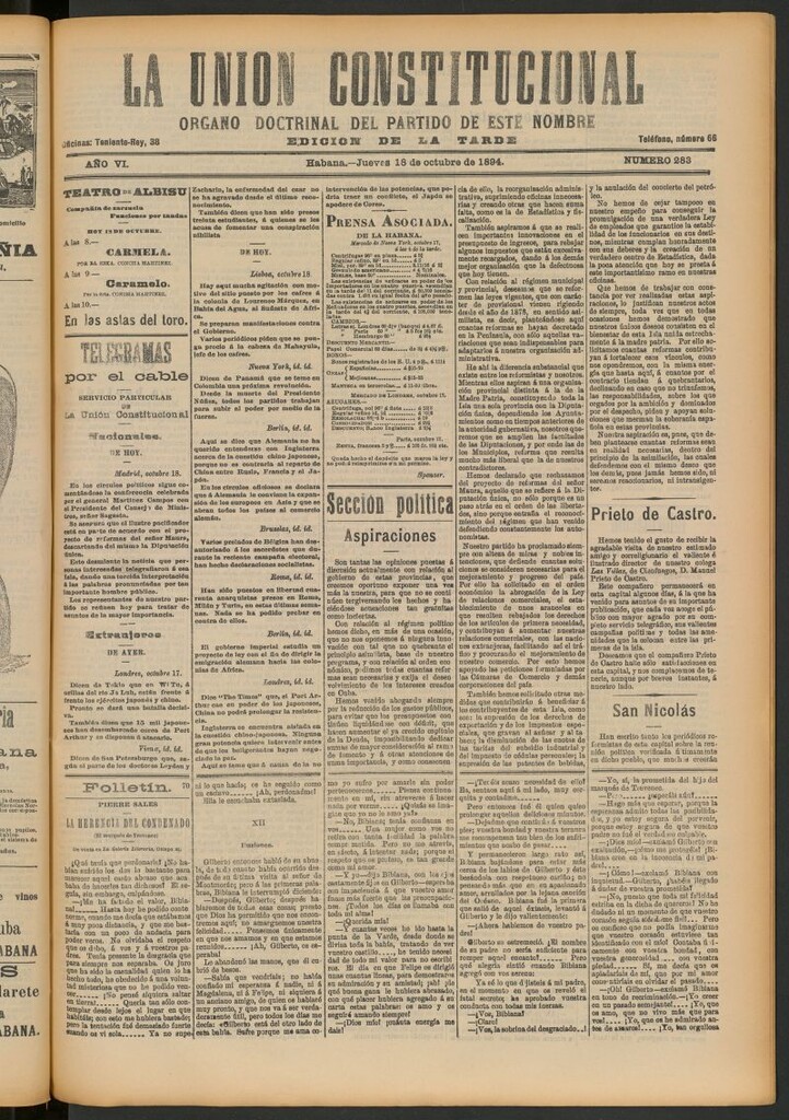 Miniatura de La Unión Constitucional: Órgano oficial del partido de este nombre del 18 de octubre de 1894